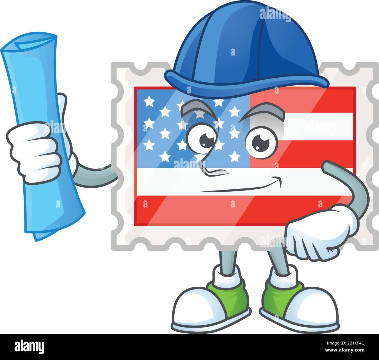 Elegant Architect independence day stamp having blue prints and blue helmet Stock Vector