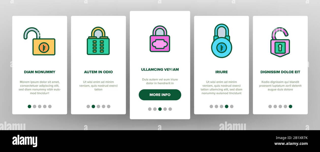 Padlock Security Tool Onboarding Icons Set Vector Stock Vector Image ...