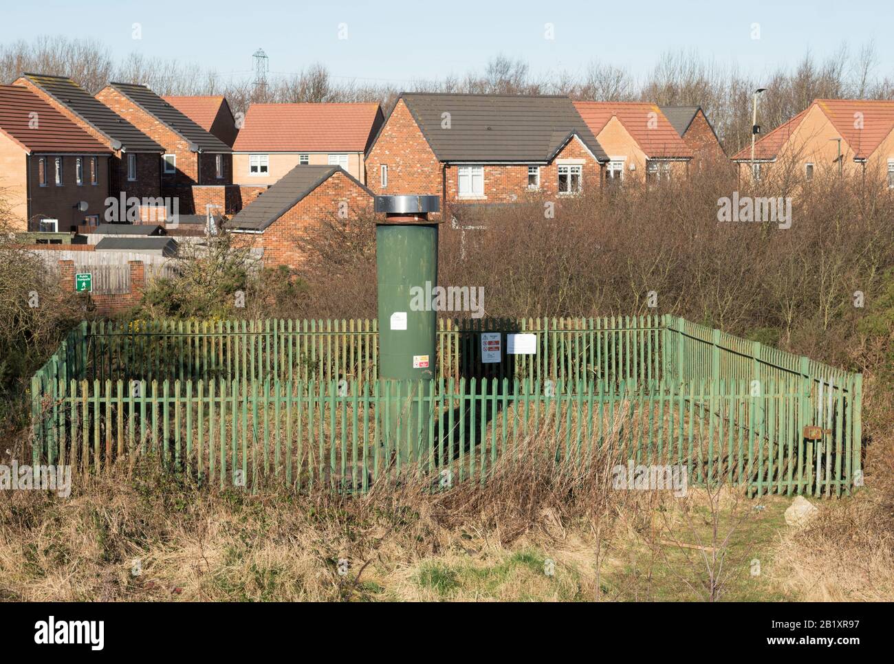 Coal mining gas vent over the site of what was Boldon Colliery, Tyne and Wear, England, UK Stock Photo