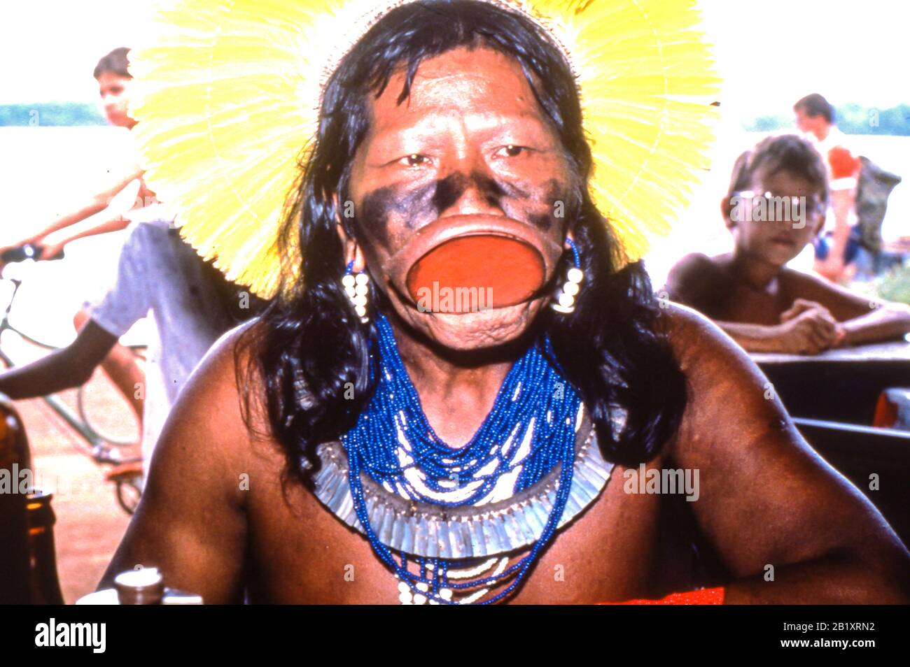 raoni metuktire, chief raoni o ropni, native brazilian environmentalist, head of the kayapo people, brazilian indigenous group, internationally famous as a living symbol of the struggle for the conservation of the amazon rainforest and indigenous culture Stock Photo