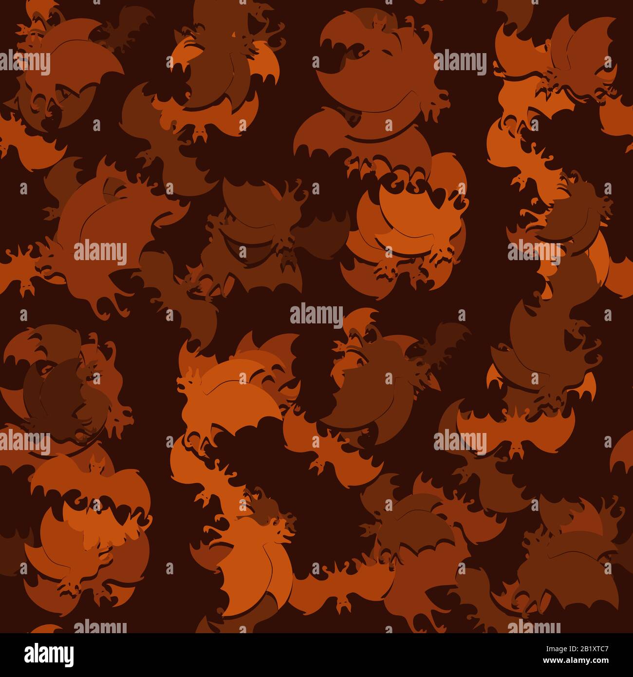 Seamless pattern of orange-brown bats. Vector image Stock Vector