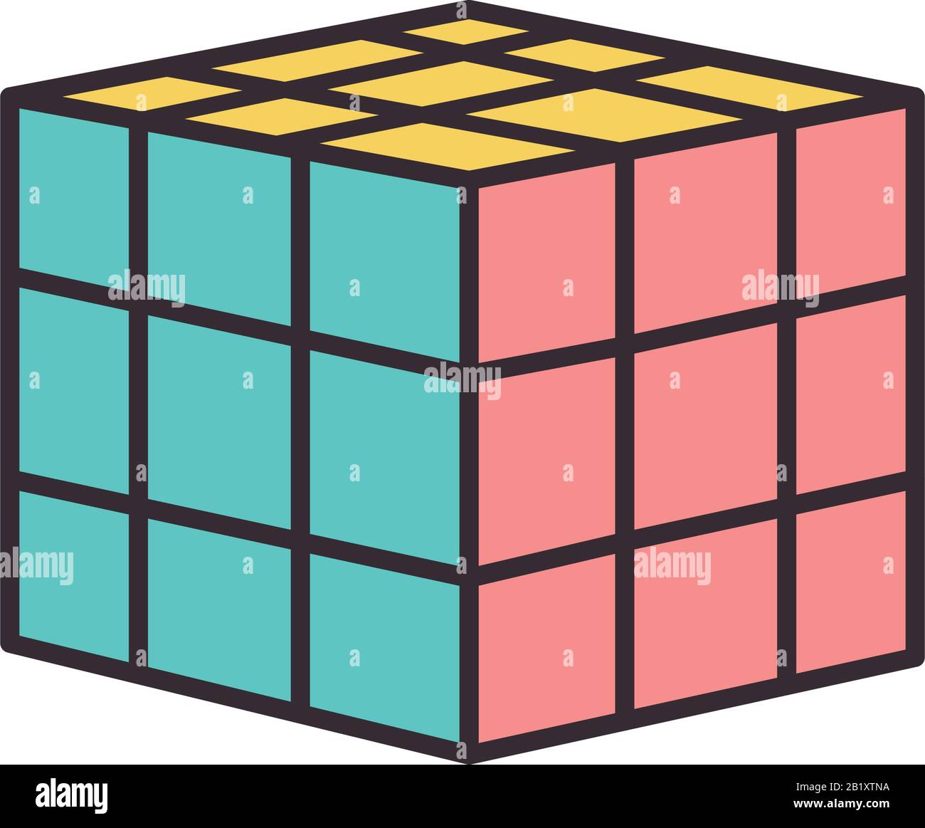 rubik cube line fill style icon set design, retro 90s leisure ...
