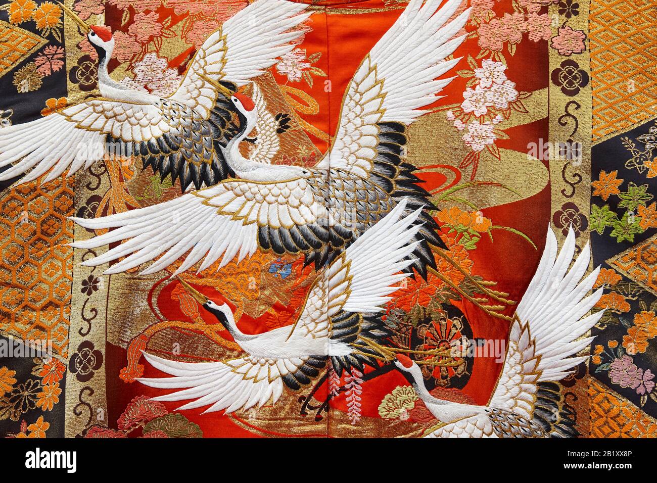 Traditional japanese kimono textile pattern style with crane element.  Ornamental Stock Photo - Alamy
