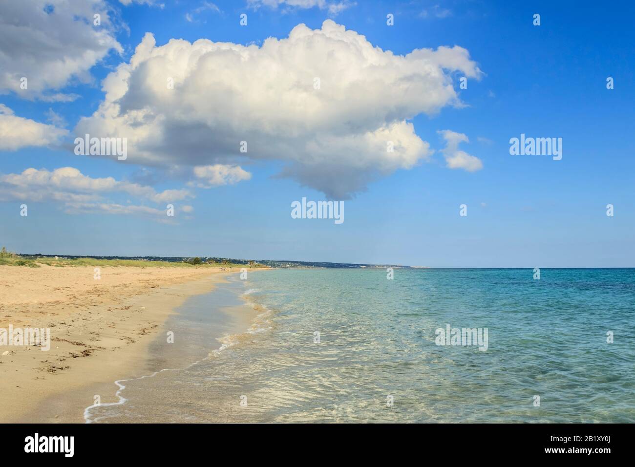 The most beautiful sandy beaches of Apulia: Pescoluse Beach in Salento (Italy). Stock Photo