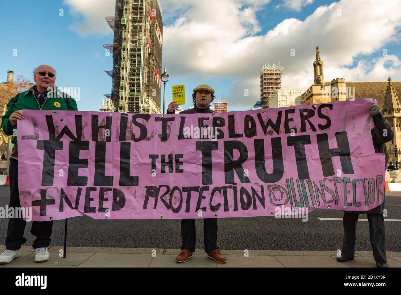 Whistle blowers tell the truth, banner. Westminster, UK Stock Photo Alamy