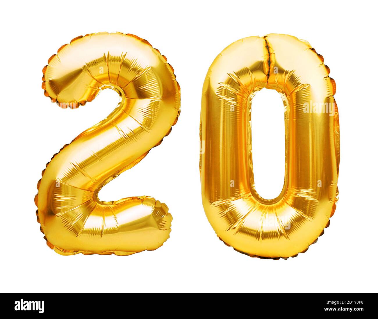 Number 20 twenty made of golden inflatable balloons isolated on white. Helium  balloons, gold foil numbers. Party decoration, anniversary sign for holi  Stock Photo - Alamy