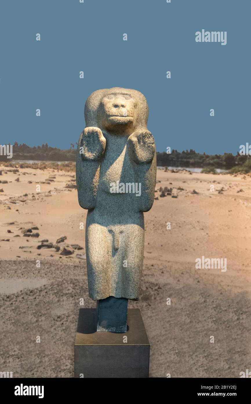 Granite Baboon statue with the name of Taharqa from chapel in the Temple of Taharqa, Kawa, Sudan, 25th Dynasty, 690-664 BC Stock Photo