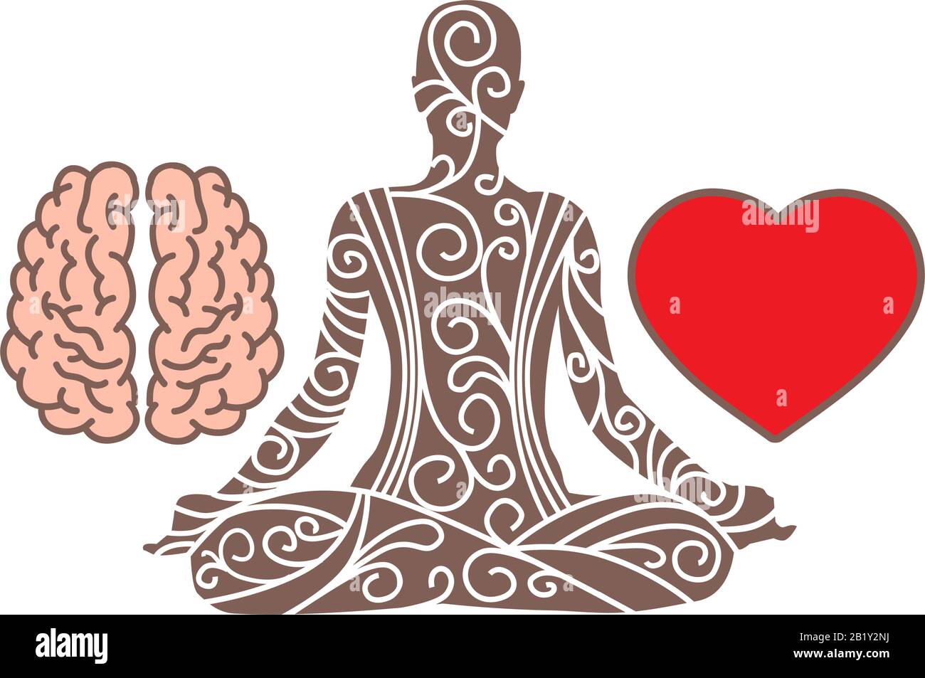 abstract person in yoga pose with heart and brain, vector Stock Vector