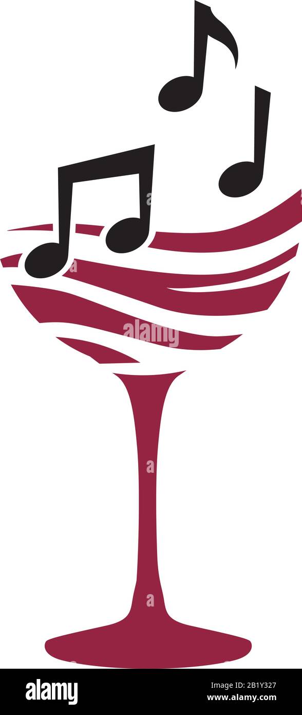 red wine glass and black musical notes Stock Vector