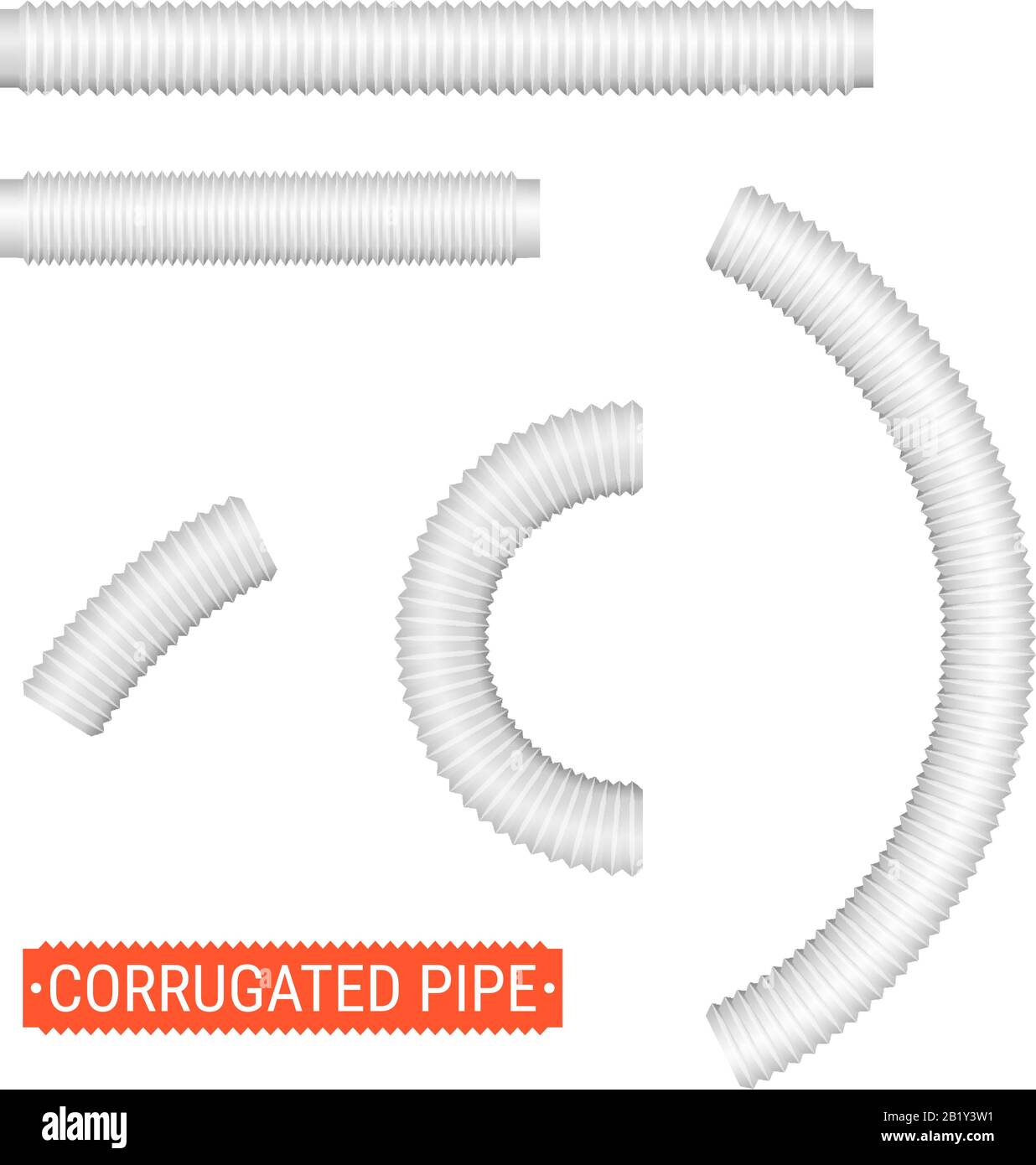 Corrugated pipes. Realistic vector illustration isolated on white. Empty white tubes. Stock Vector