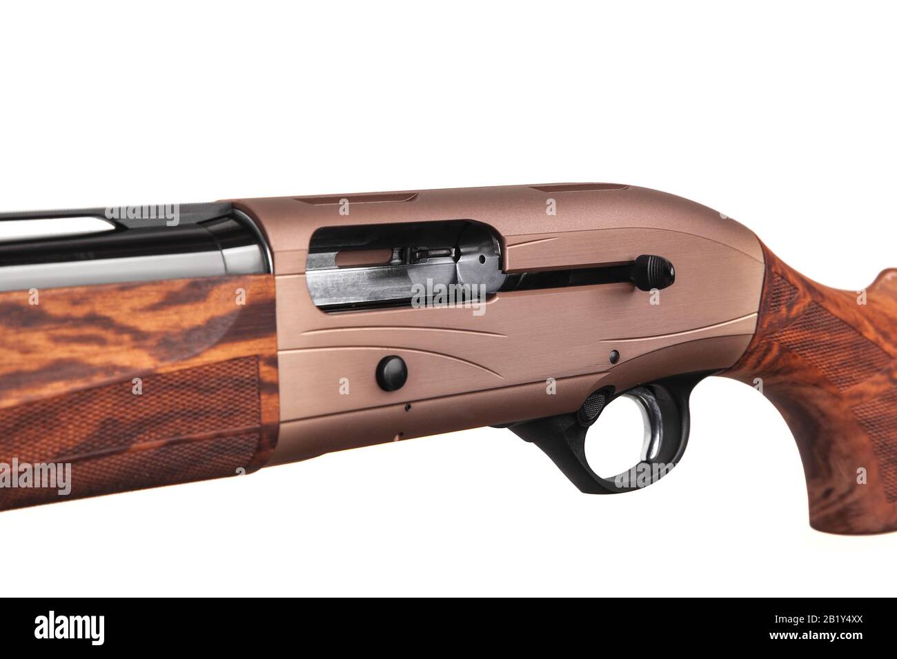 Lefthanded shotgun. Hunting semiautomatic shotgun with a wooden butt