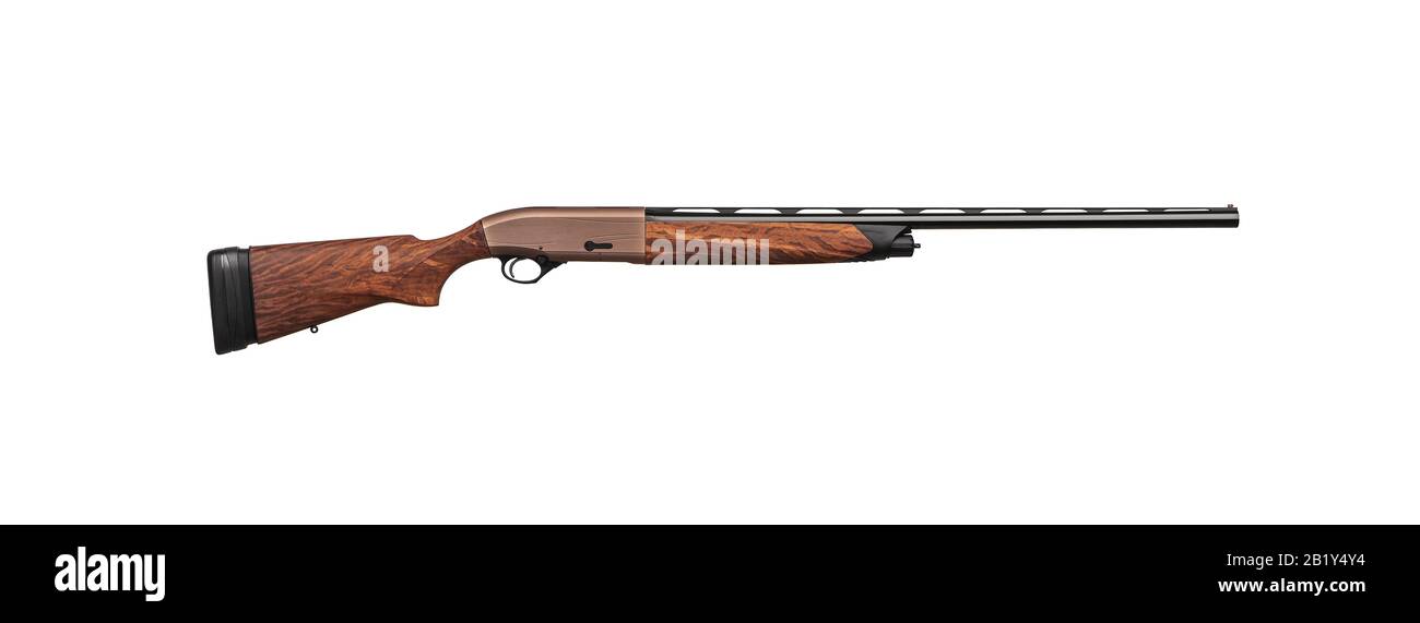 Lefthanded shotgun. Hunting semiautomatic shotgun with a wooden butt