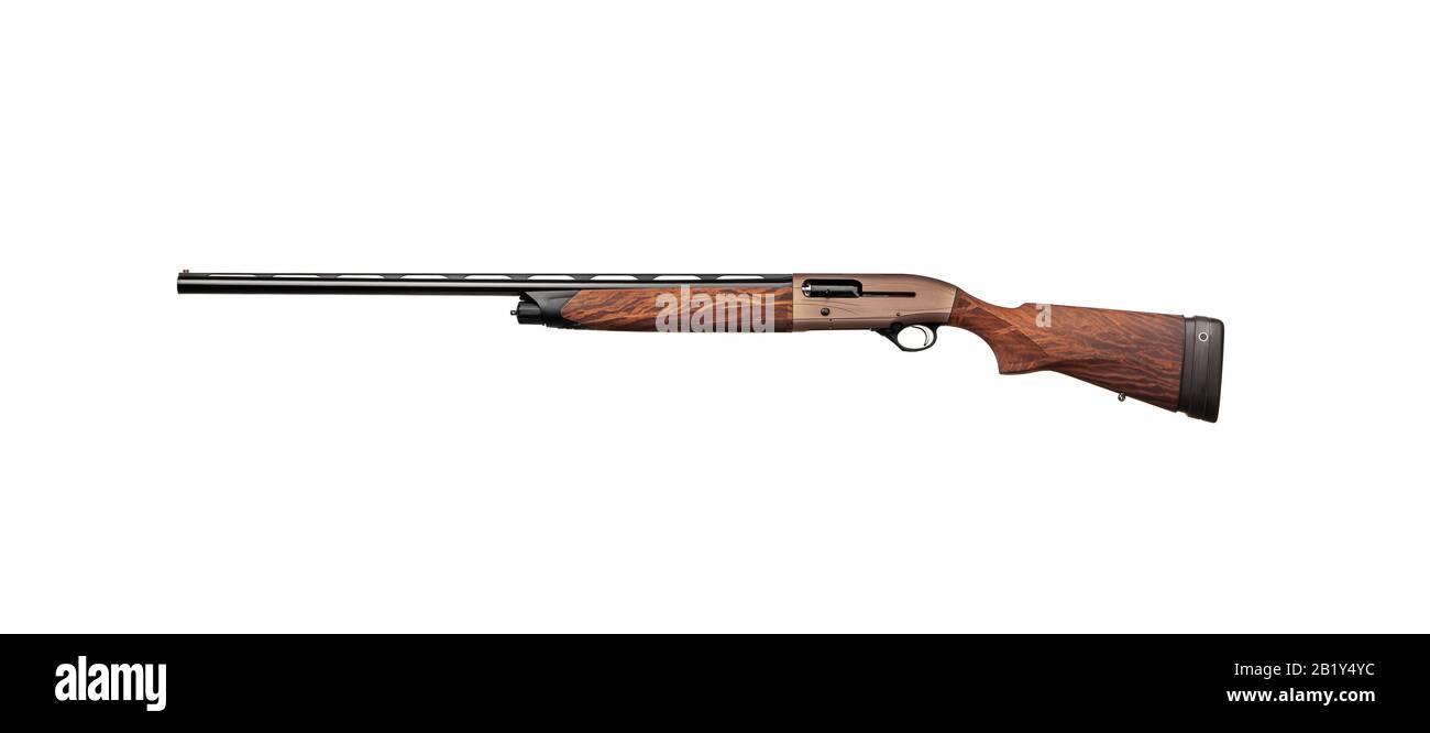 Lefthanded shotgun. Hunting semiautomatic shotgun with a wooden butt