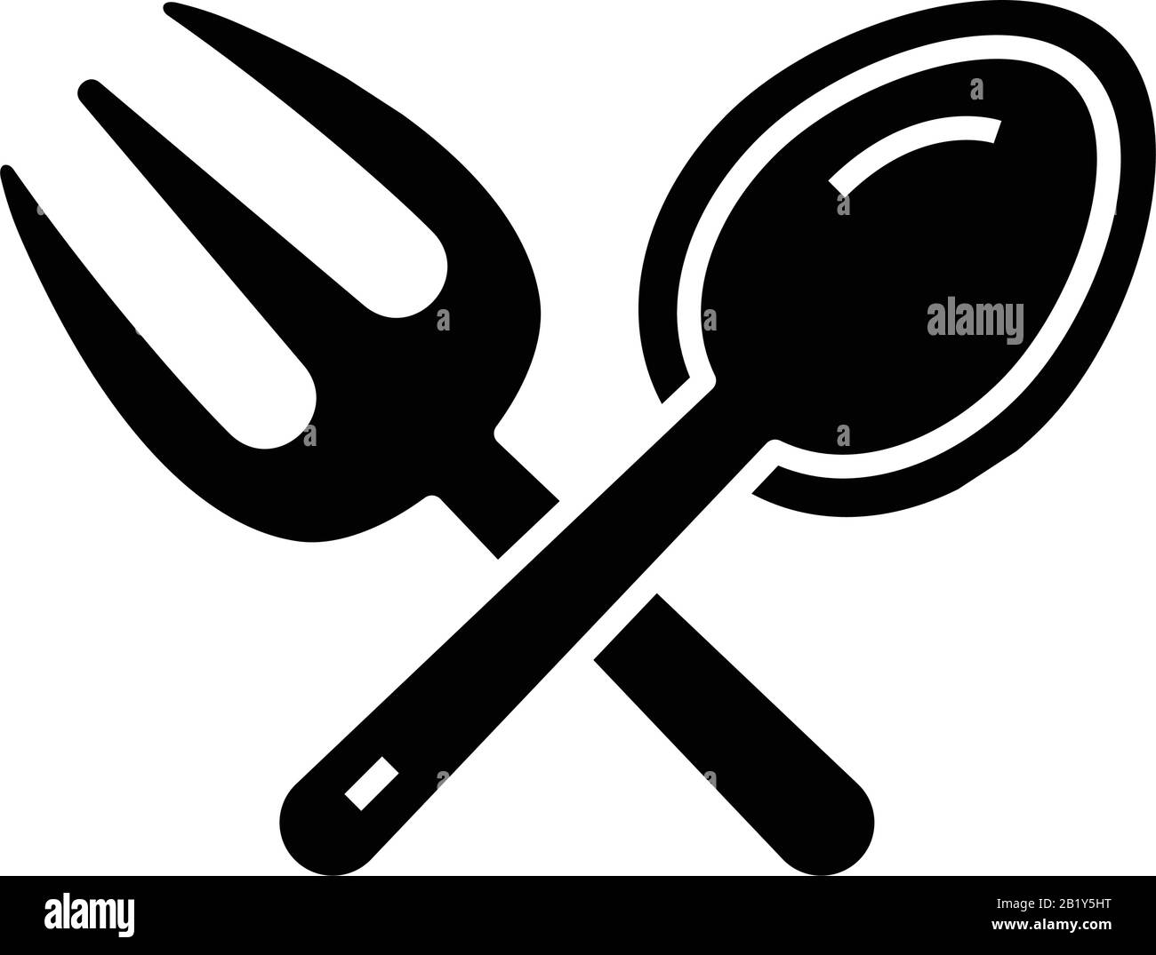 Crossed fork and spoon black icon, concept illustration, vector flat ...