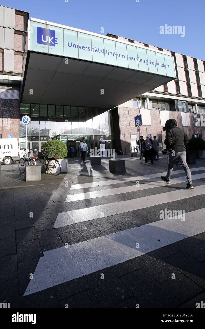 28 February 2020, Hamburg: A general view of the University Medical Center Hamburg-Eppendorf, where the first confirmed case of the coronavirus in Hamburg is working in the paediatrics department at the hospital. Photo: Bodo Marks/dpa Stock Photo