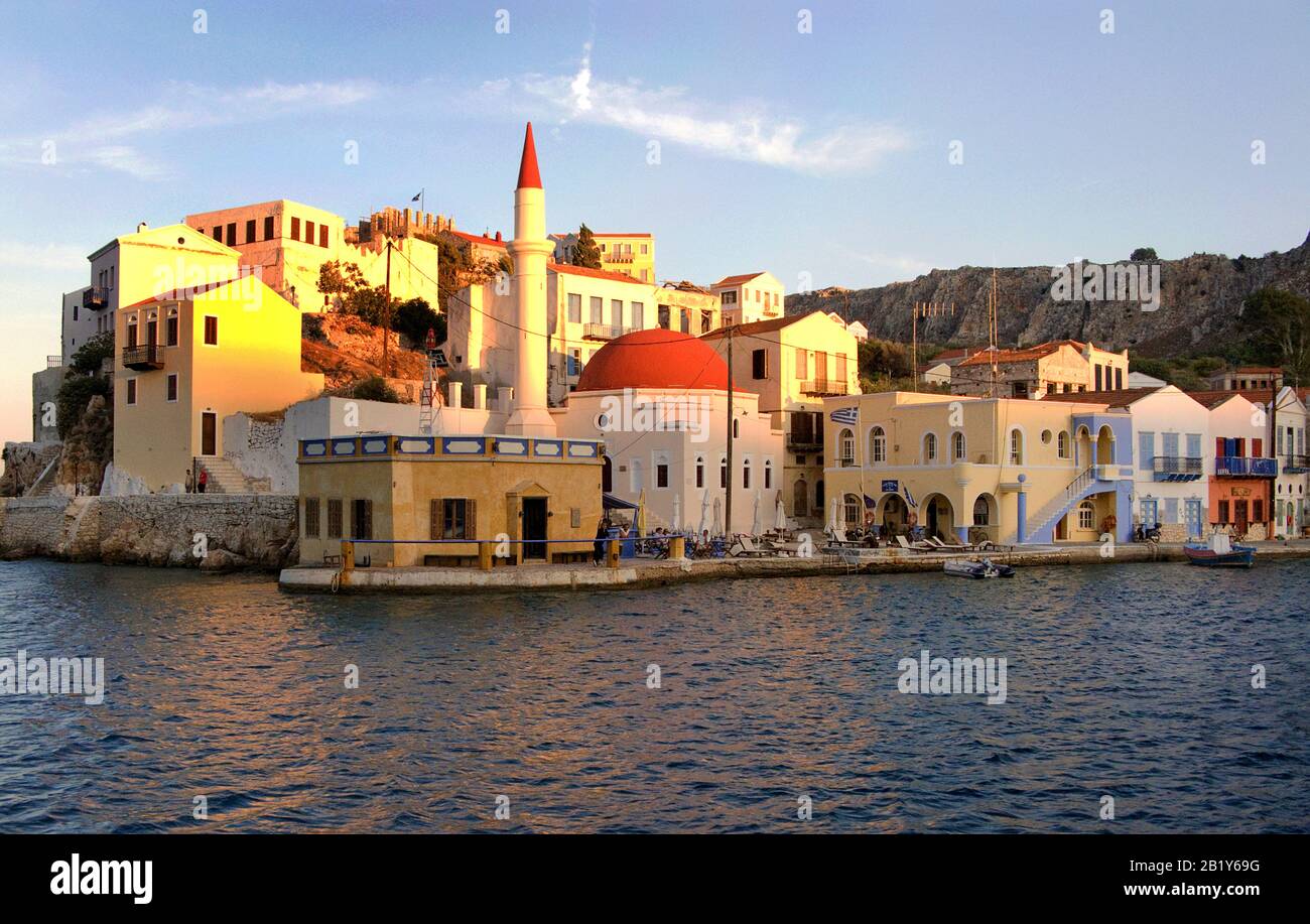 Evening mood at Meis island, also known as Kastellorizo, mosque of the 18 century, Meis island, Greece Stock Photo