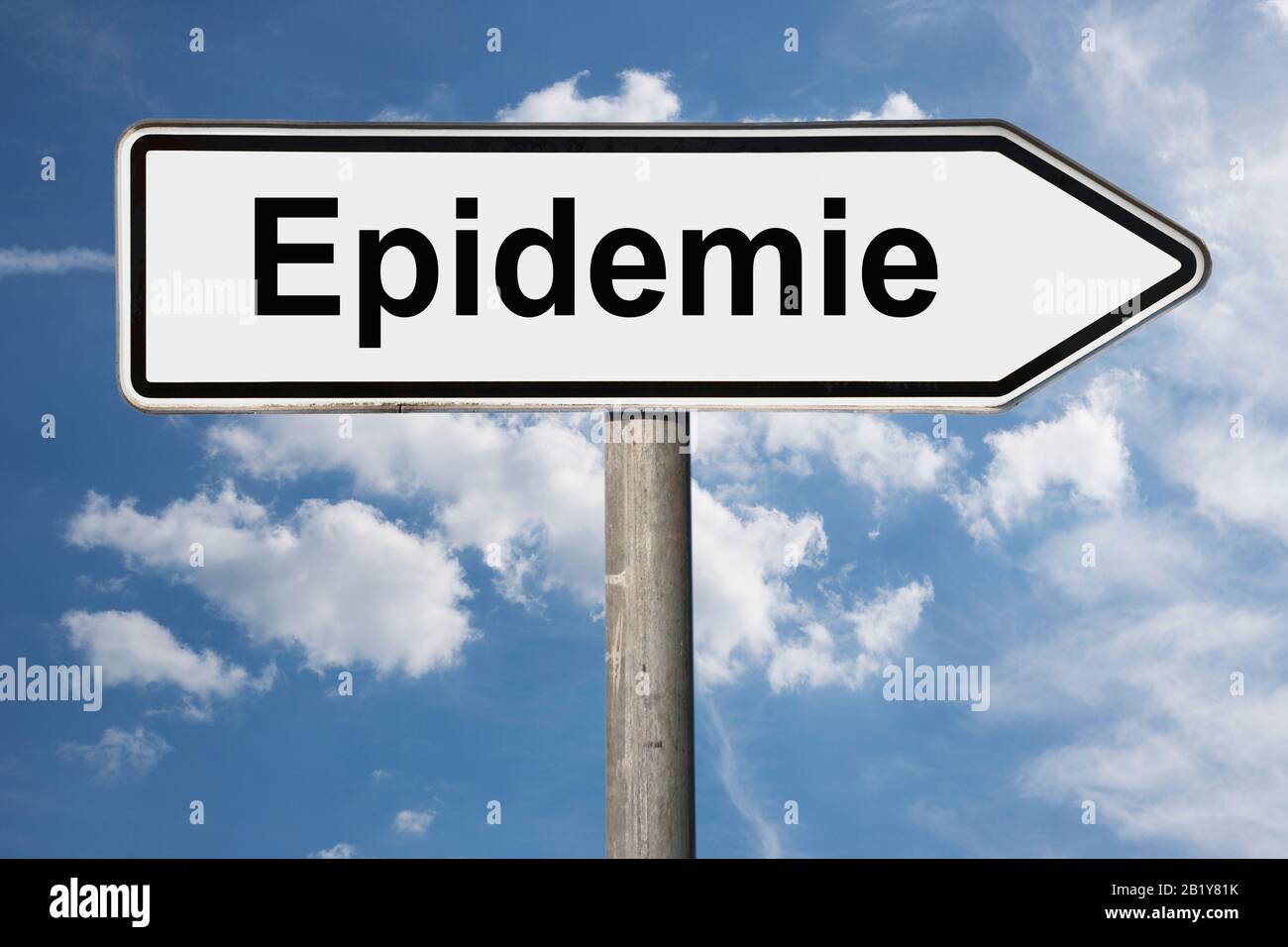 Detailansicht eines Wegweisers mit der Beschriftung Epidemie| Detail photo of a signpost with the inscription Epidemie (epidemic) Stock Photo