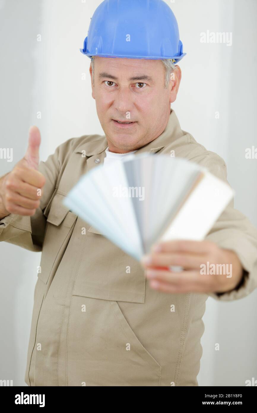 painter trying to match colours for painting job Stock Photo Alamy