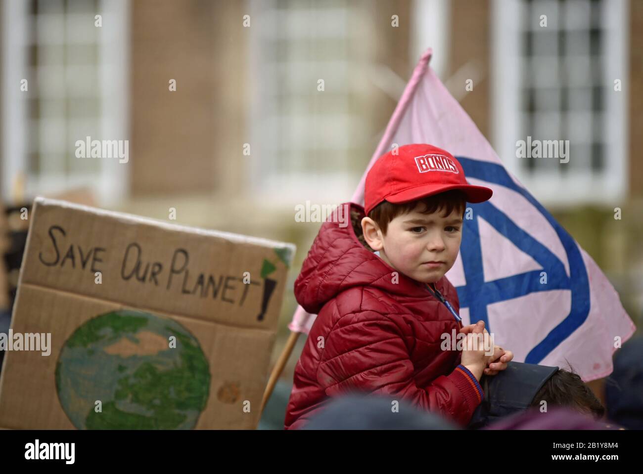 Environmental activists gather ahead of the Bristol Youth Strike 4 Climate protest at College Green in Bristol. Stock Photo