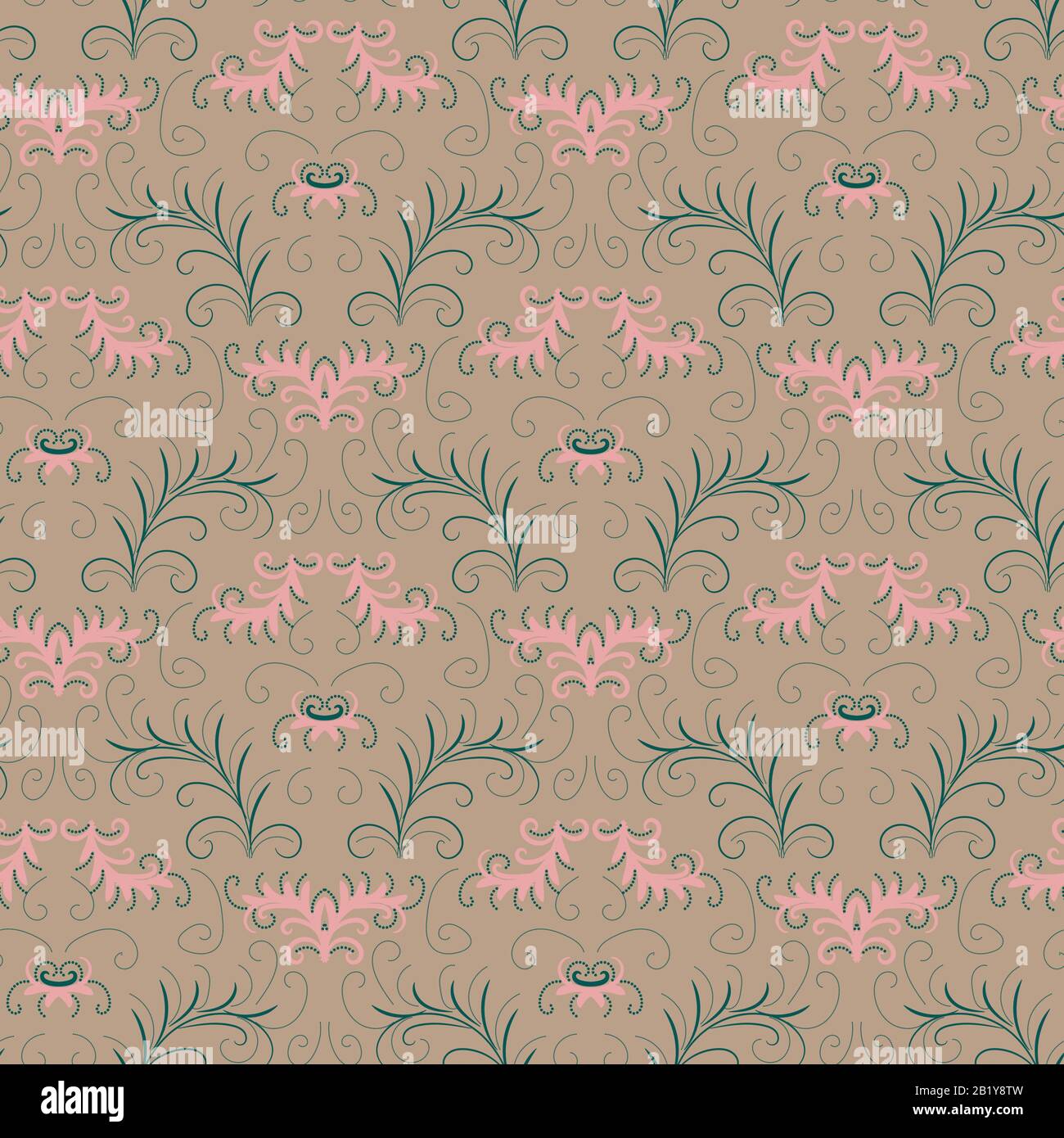 seamless vector damask pattern in green and pink Stock Vector