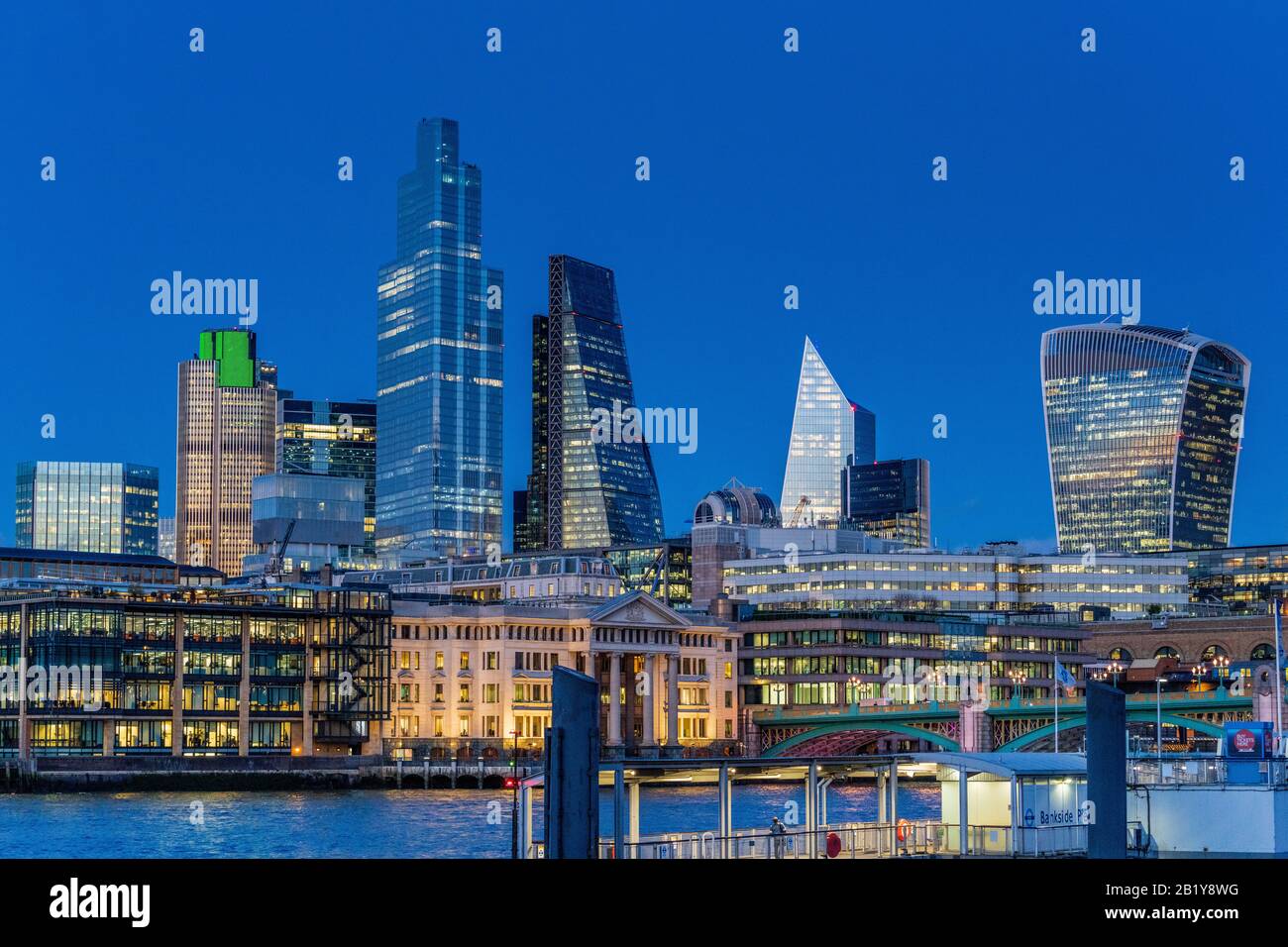 London Financial District - London's City of London Financial District skyline at Dusk Stock Photo