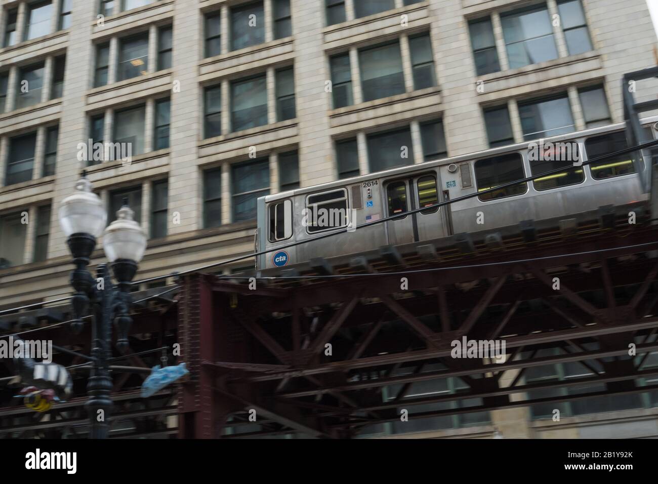 Elevated subway train, N Wabash Avenue, Chicago, Illinois Stock Photo