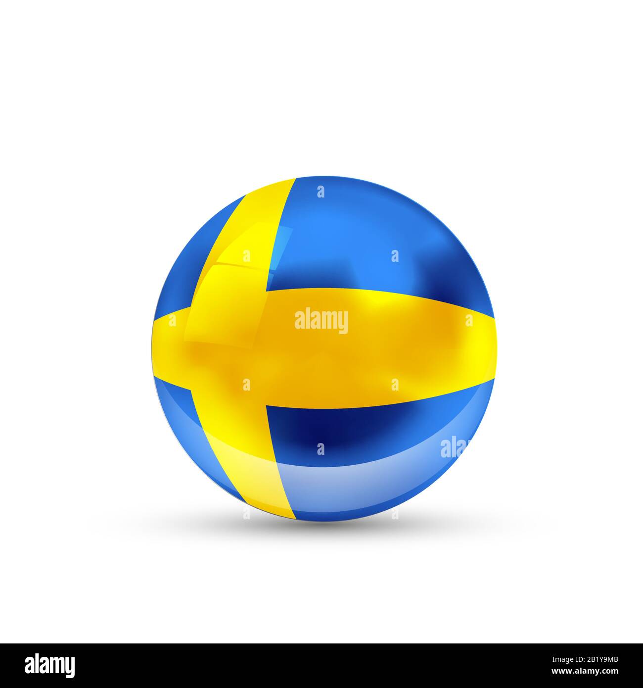 Sweden flag projected as a glossy sphere on a white background Stock Vector