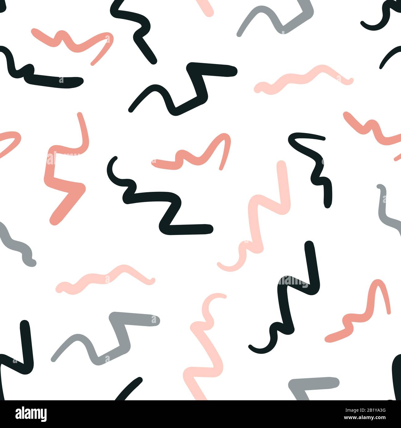 Hand drawn brush pattern, zigzags, lines and curves. Seamless pattern Stock Vector