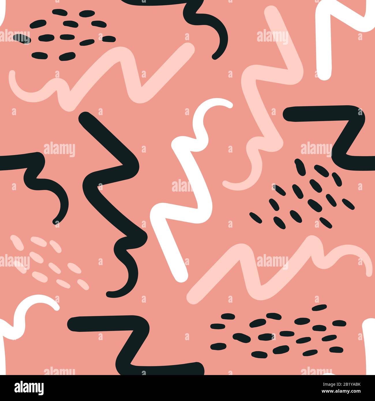 Hand drawn brush pattern, zigzags, lines and curves. Seamless pattern Stock Vector