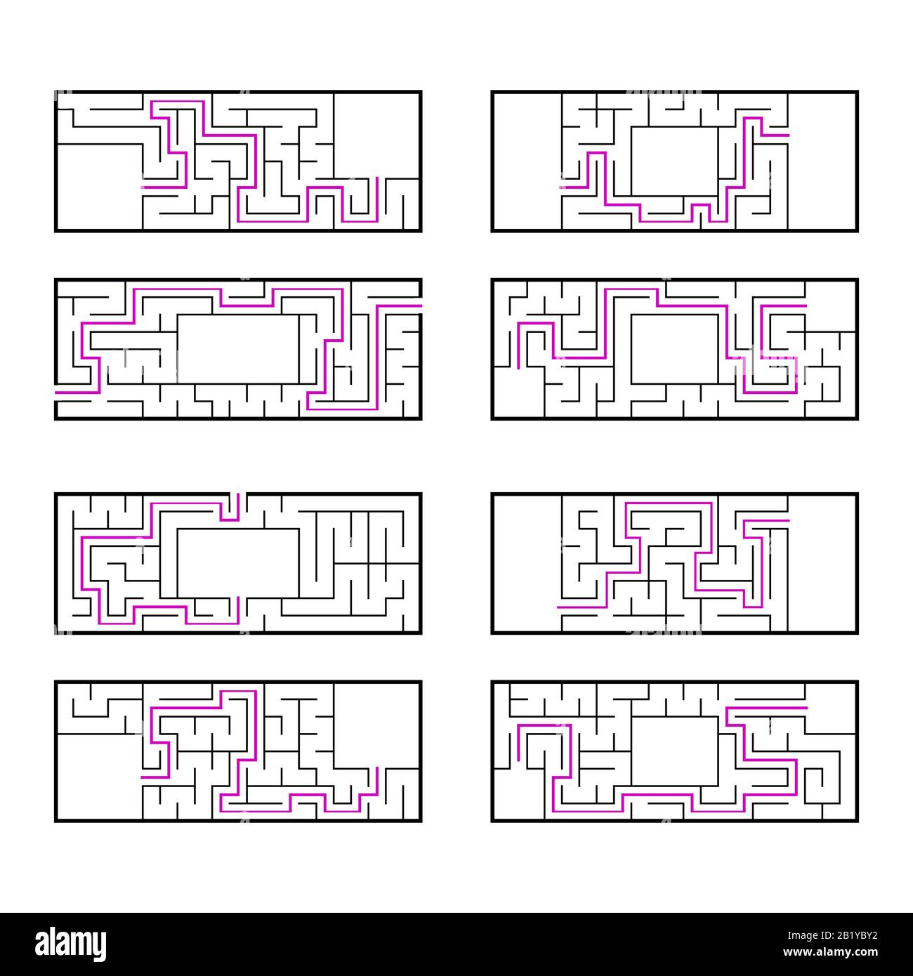 A set of rectangular mazes for children. A puzzle game. Simple flat vector illustration isolated