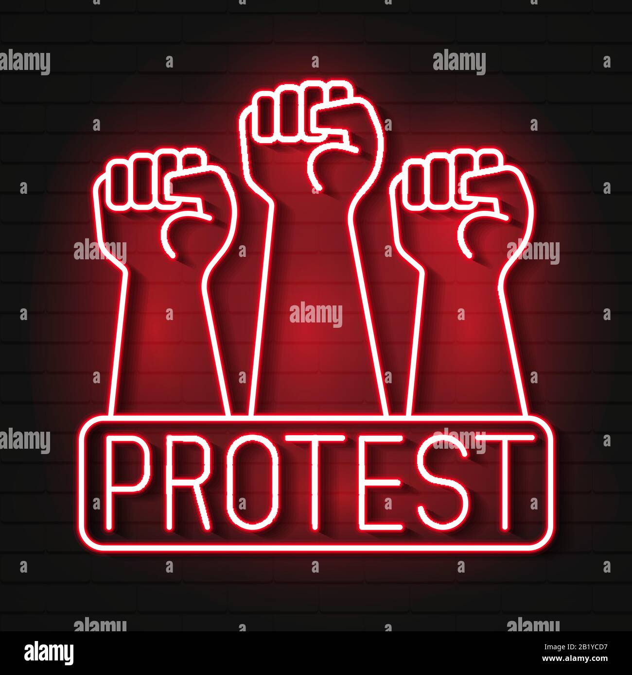 Raised Fist Neon Light Icon. Protest, Support Hand Gesture. Fist ...