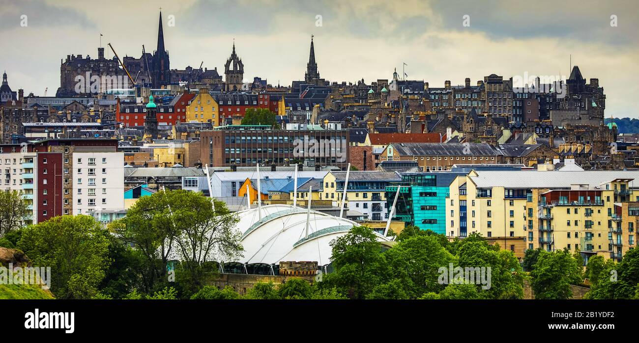 EDINBURGH, UNITED KINGDOM - MAY 30, 2019: Famous central streets and buildings of Edinburgh - the capital of Scotland. Stock Photo