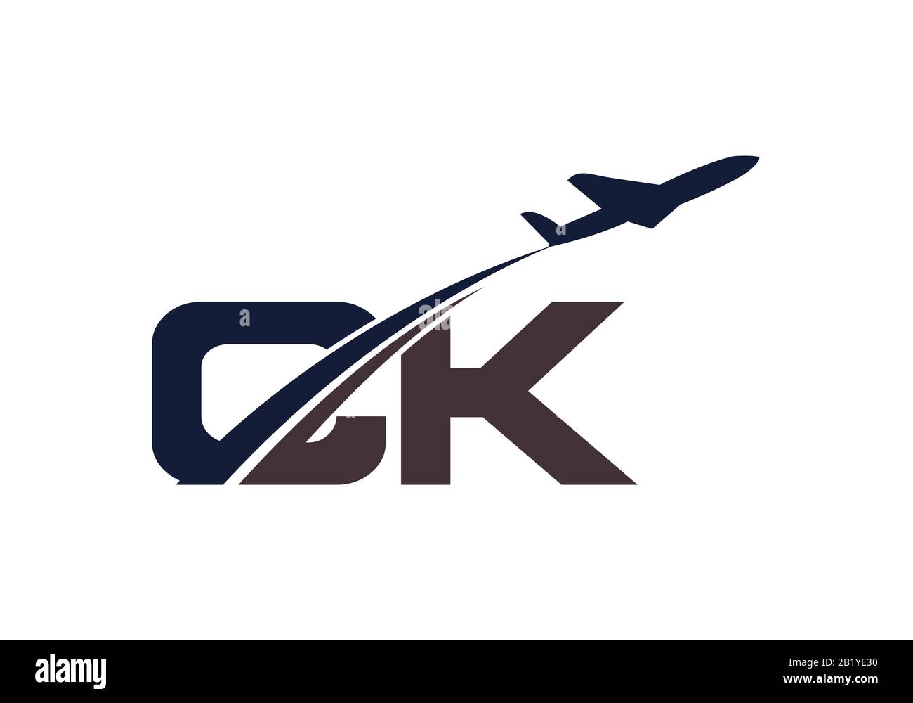 Initial Letter C and K  with Aviation Logo Design, Air, Airline, Airplane and Travel Logo template. Stock Vector