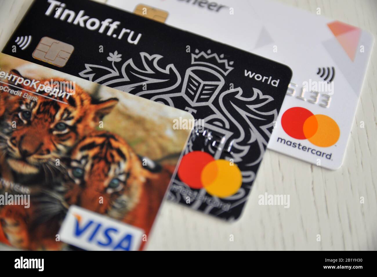 Moscow, Russian Federation - February 27, 2020: Visa and Mastercard ...