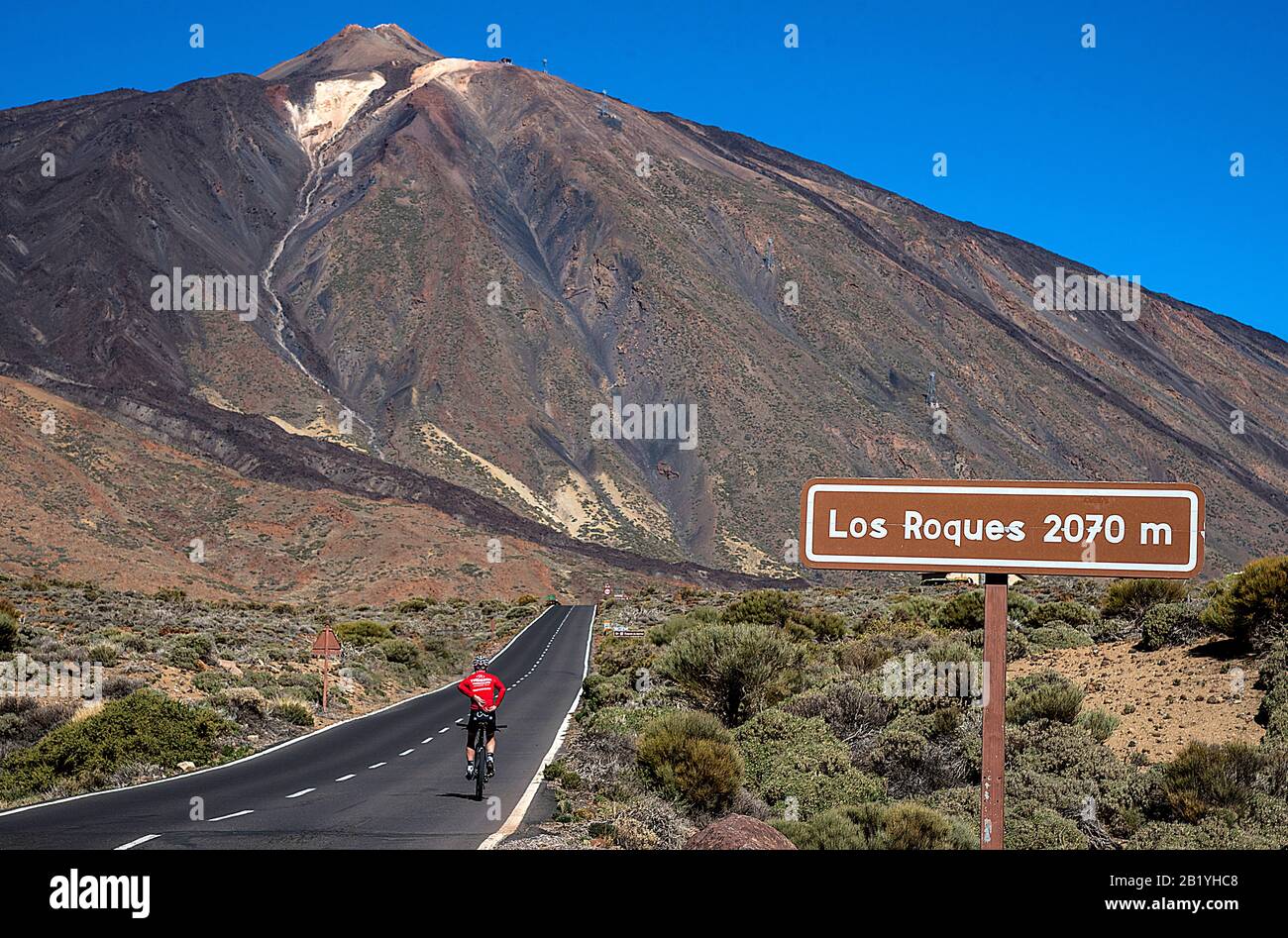 Cycling up Mount Teide, Tenerife, Canary Islands Stock Photo
