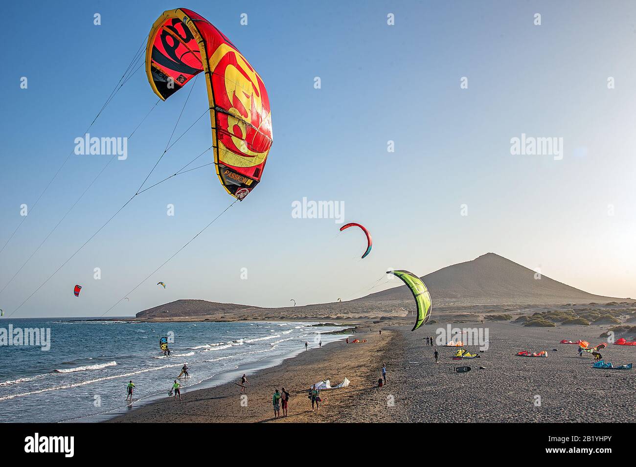 Kitesurfing, El Médano Tenerife Stock Photo
