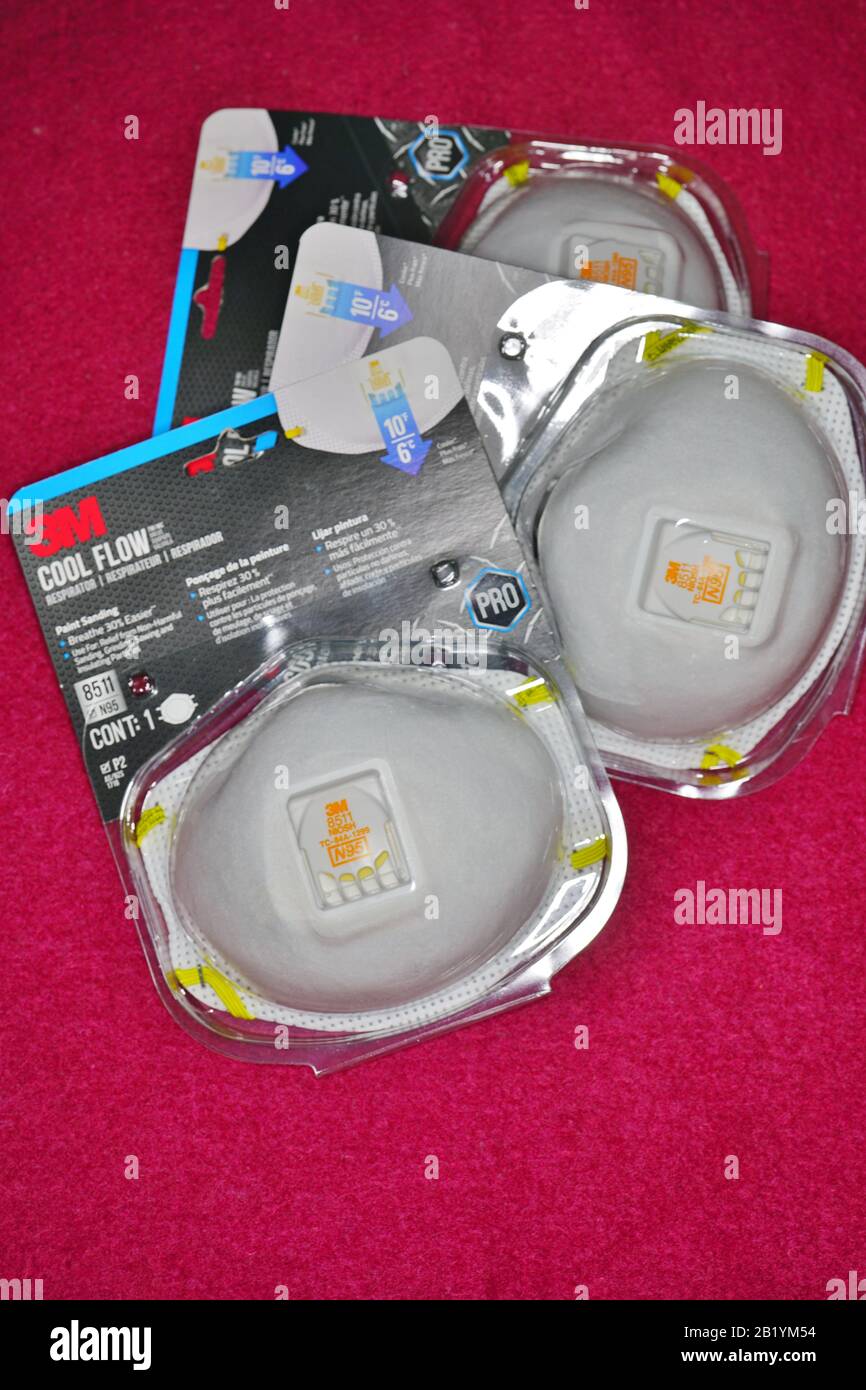 WEST WINDSOR, NJ 27 FEB 2020 View of packages of N95 respirator masks