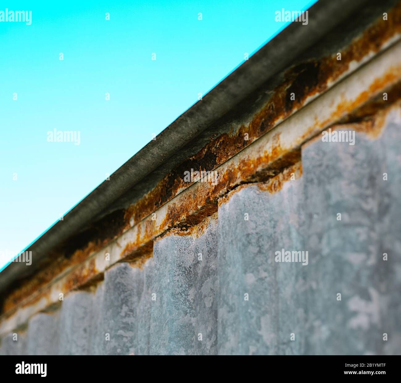 a rusty sheet metal side wall of a barrack Stock Photo