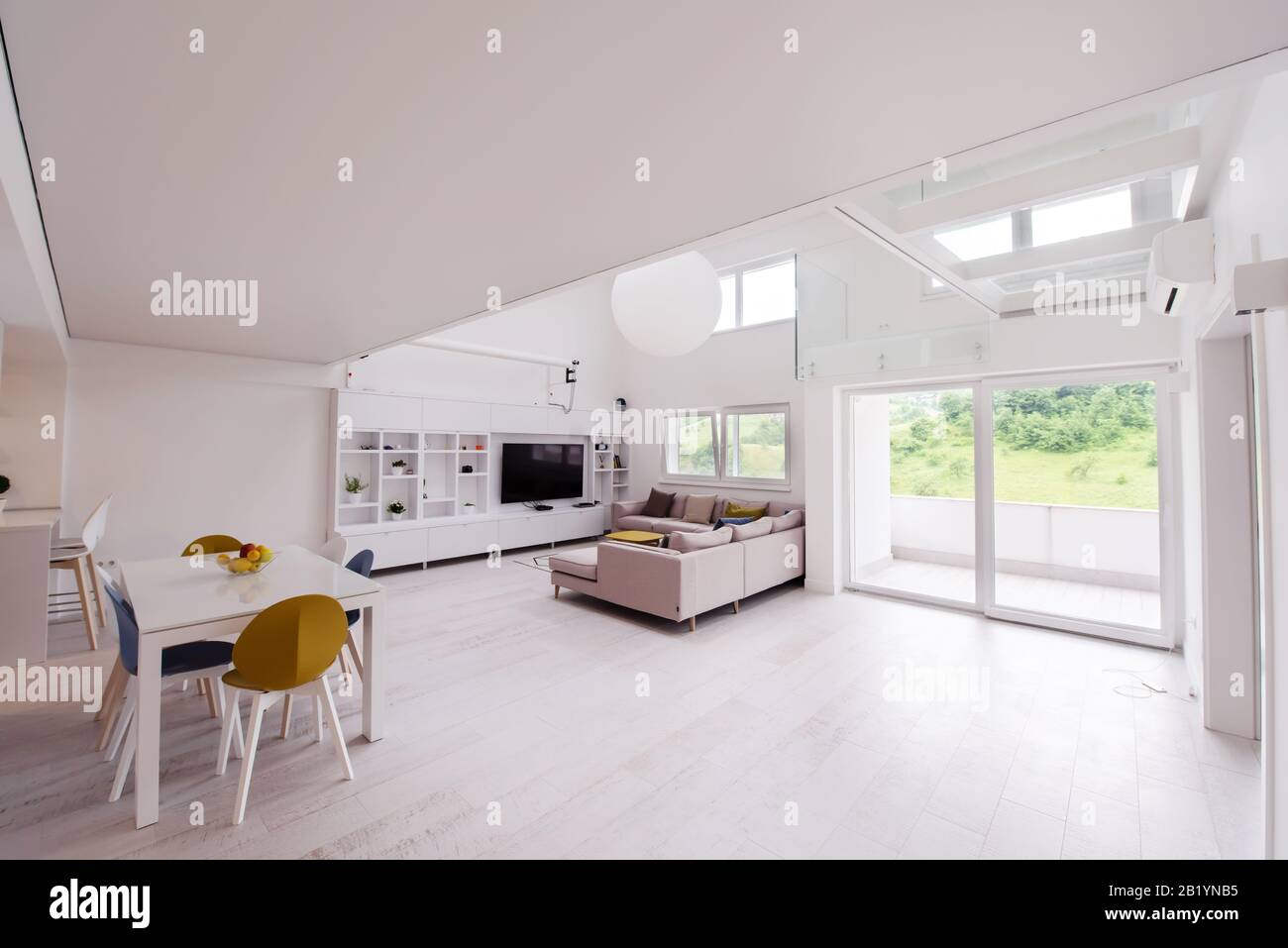 interior of a luxury stylish modern open space design two level