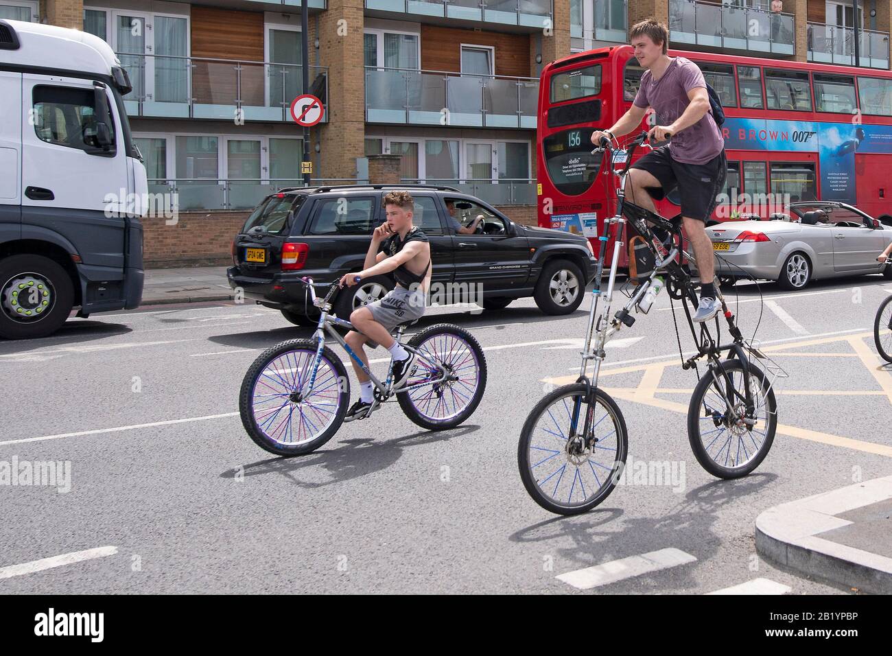 Bikestormz along Nine Elms Lane. A ride-out with nearly 3,000 cyclists in their teens and early twenties. London. 1 June 2019. Stock Photo