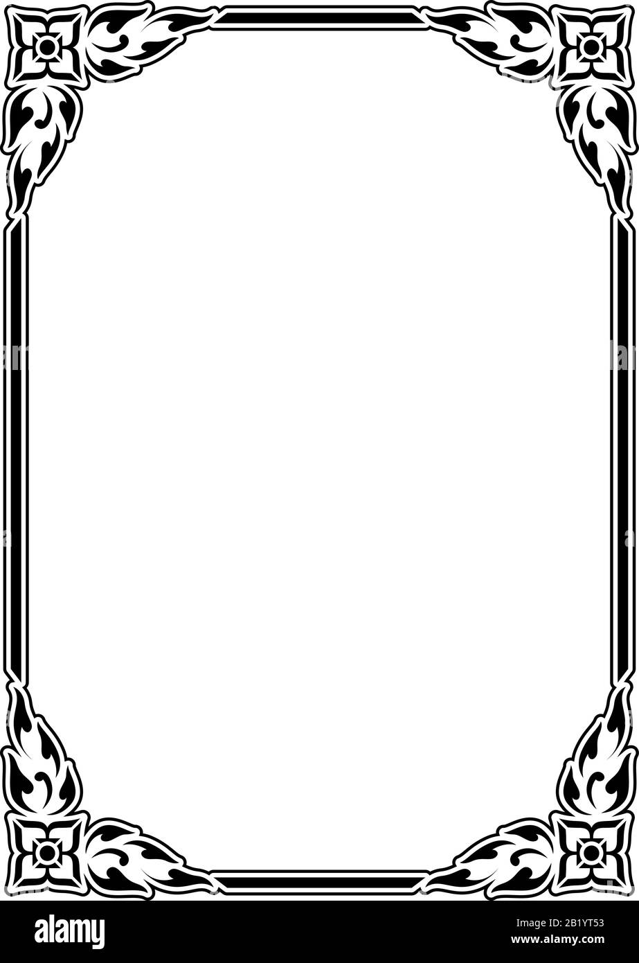 vertical black and white stencil square Traditional vintage floral design  border frame, decorative, invitation card, sign printing Stock Vector Image  & Art - Alamy