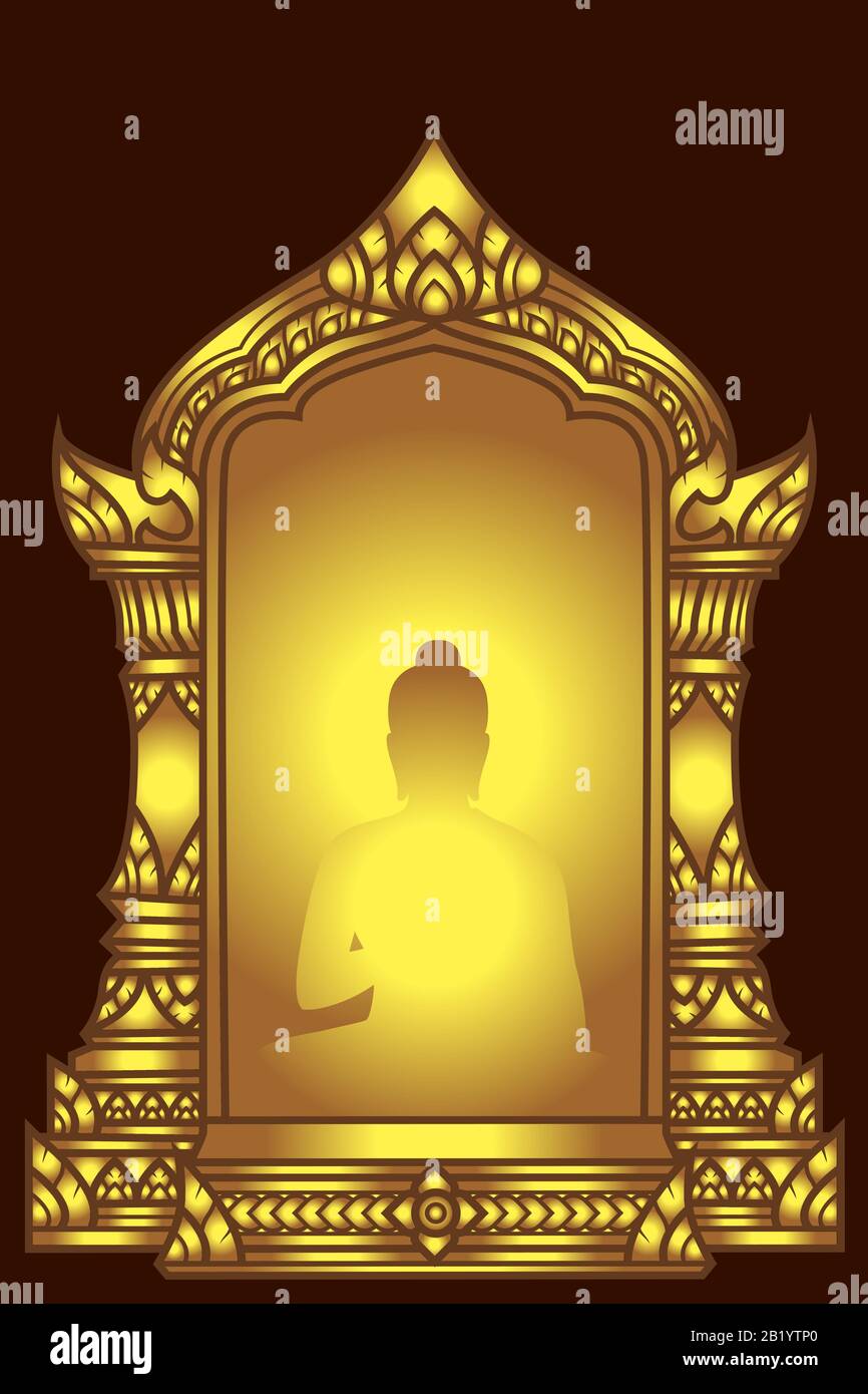 Silhouette golden Buddha inside Temple arch Traditional or vintage design  for frame and border, decorative, invitation card, sign printing Stock  Vector Image & Art - Alamy