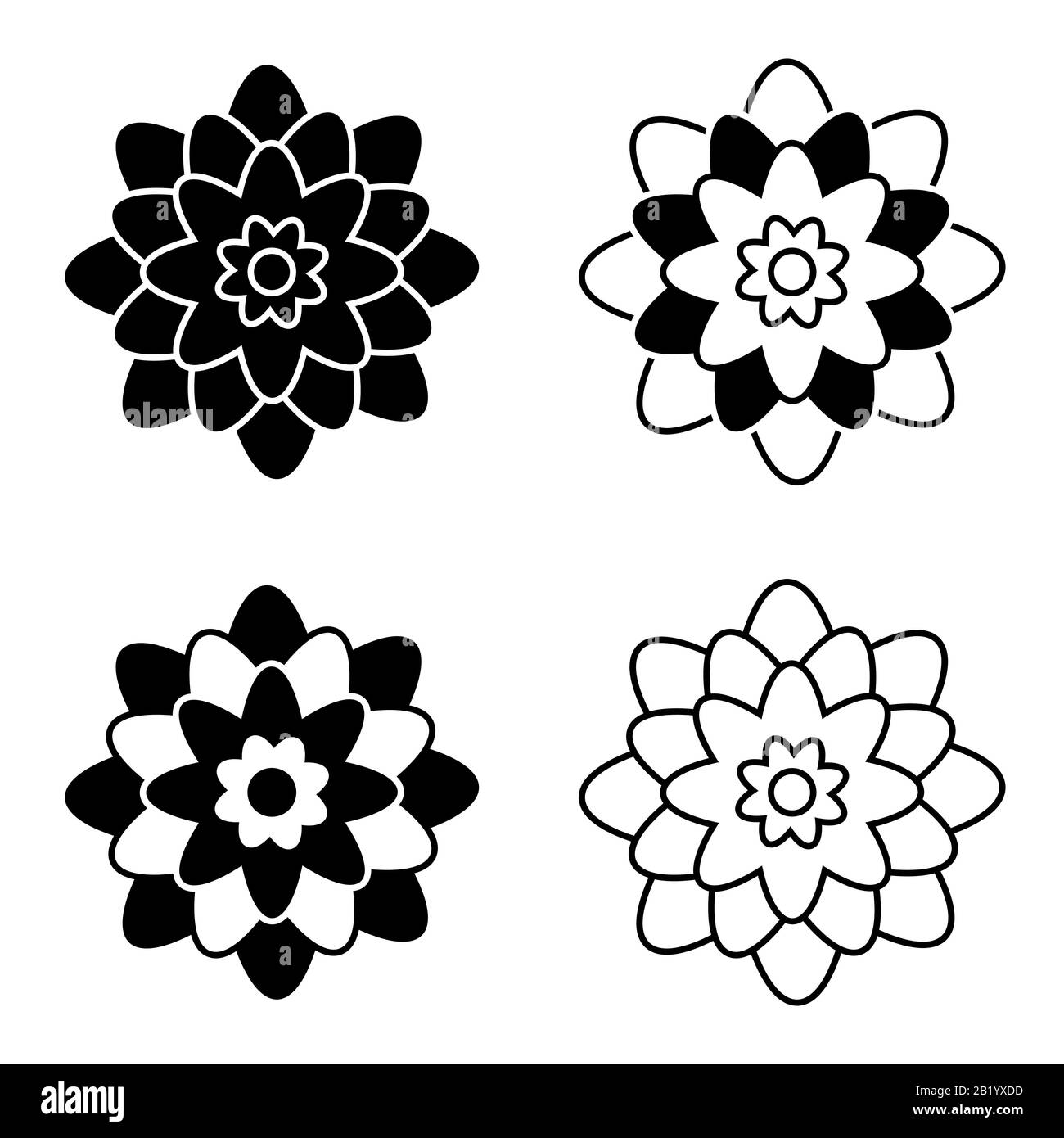 set of black and white isolated flower icons Stock Vector Image & Art ...