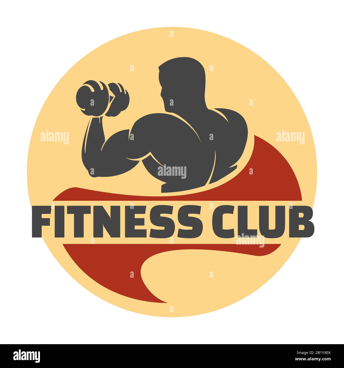 Fitness Retro Emblem. Bodybuilder with dumbbell in Hand. Vector illustration. Stock Vector
