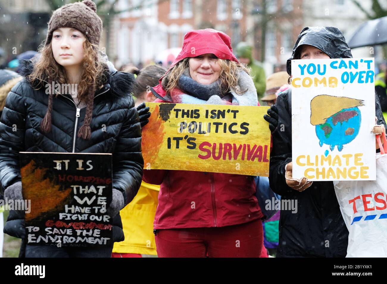 Bristol, UK - Friday 28th February 2020 - Protesters gather on College Green in the rain to support the Bristol Youth Strike 4 Climate. Credit: Steven May/Alamy Live News Stock Photo