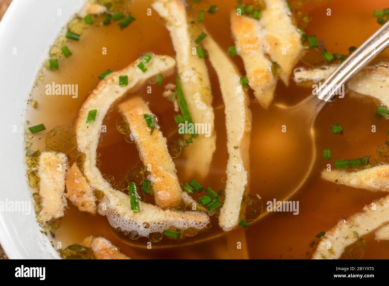 overview of a bavarian pancake soup Stock Photo