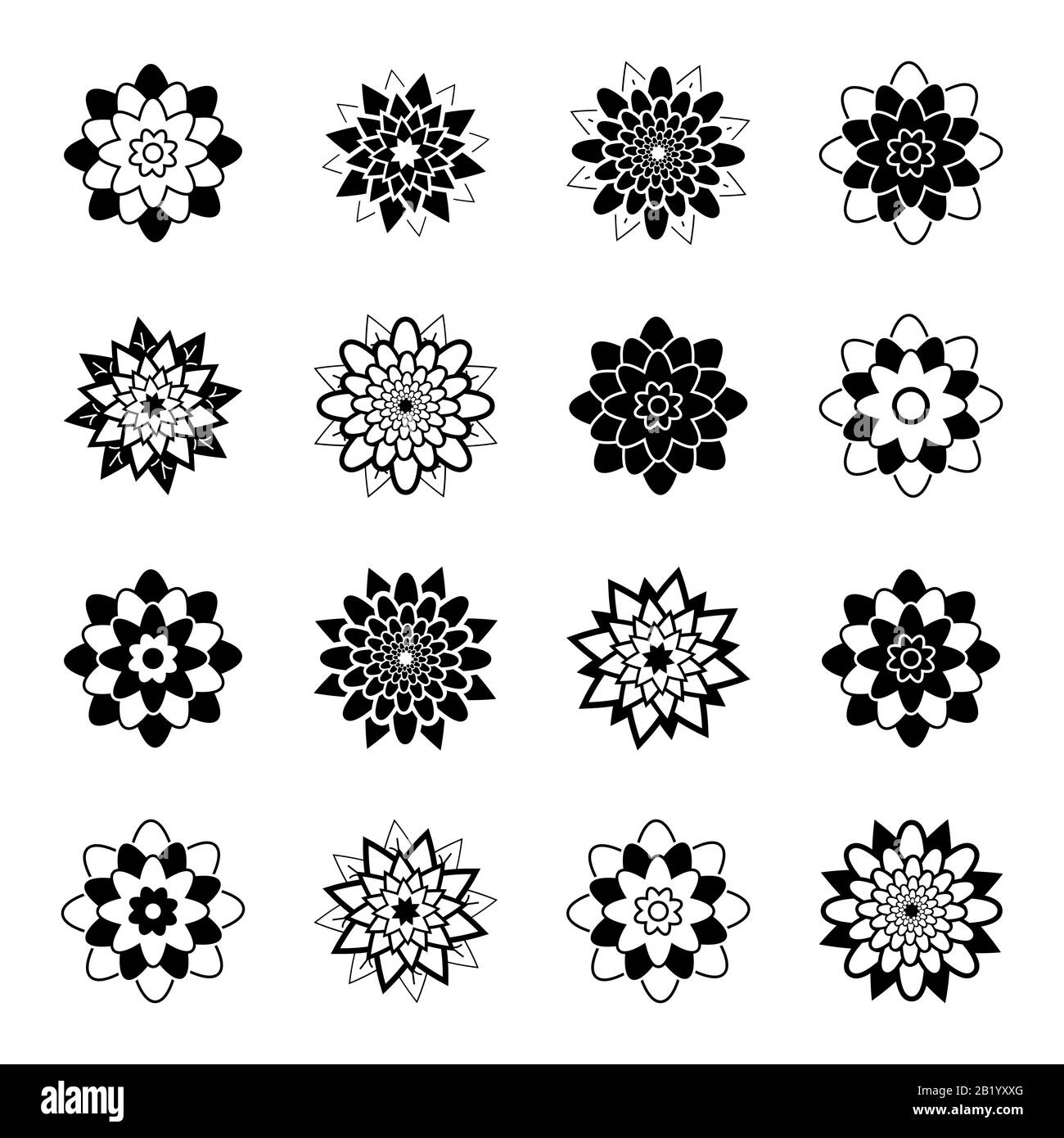 set of black and white isolated flower icons Stock Vector Image & Art ...