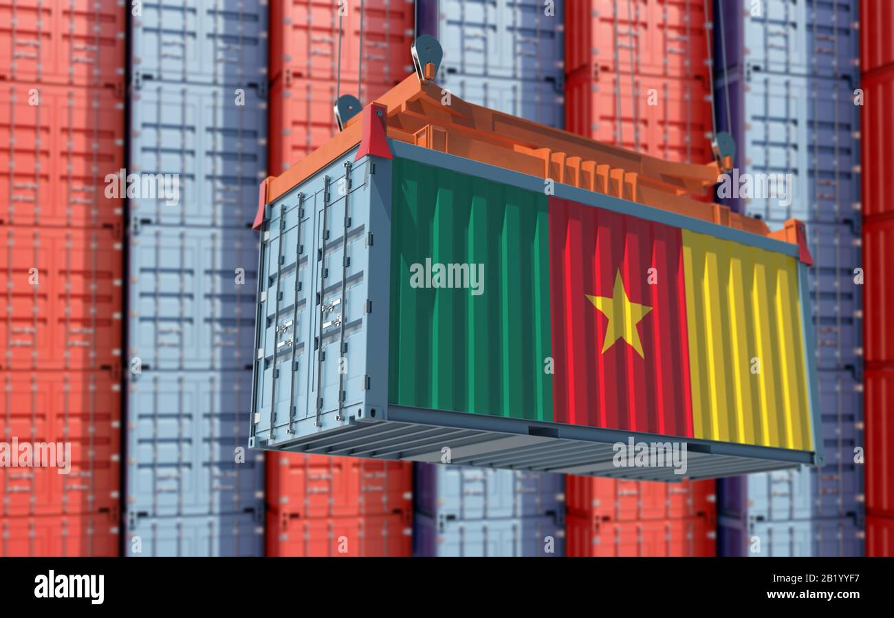 Shipping container with Senegal national flag. 3D Rendering Stock Photo