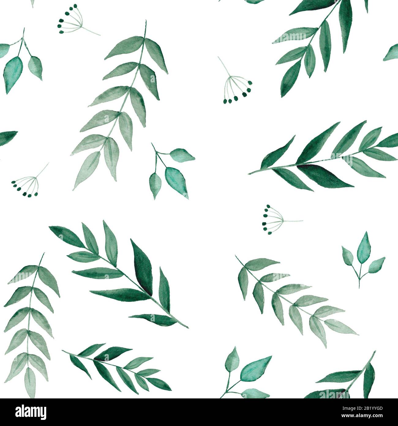 Seamless pattern green watercolor leaves on white background Stock ...
