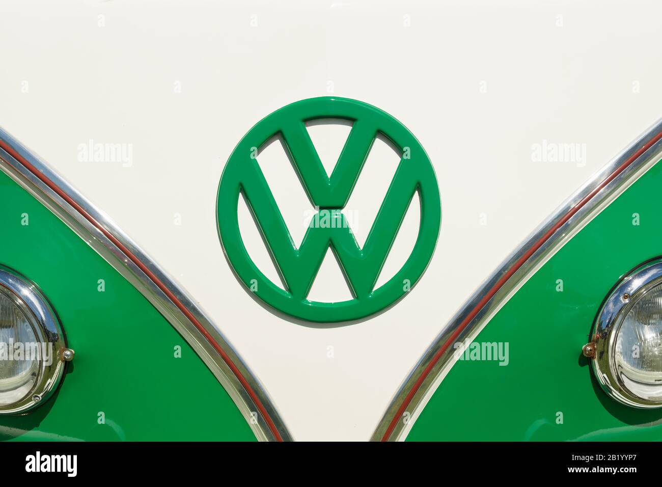 Volkswagen logo on a microbus the brand was established in 1937 and is the largest vehicle manufacturer by worldwide sales Stock Photo
